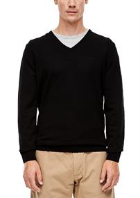Feinstrickpullover mit V-Ausschnitt schwarz