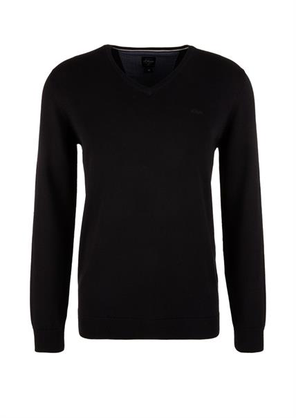 Feinstrickpullover mit V-Ausschnitt schwarz