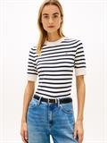Fine Knit Jersey Short Sleeve Jumper ivory petal-dark n navy stp