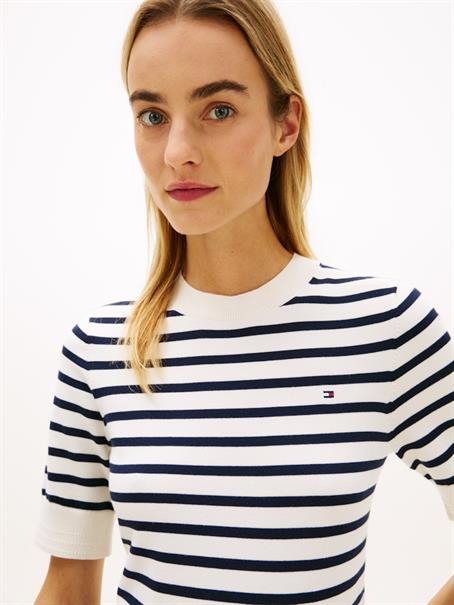 Fine Knit Jersey Short Sleeve Jumper ivory petal-dark n navy stp