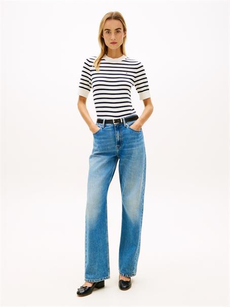 Fine Knit Jersey Short Sleeve Jumper ivory petal-dark n navy stp