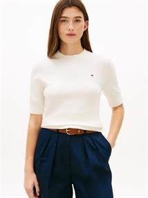 Fine Knit Jersey Short Sleeve Jumper ivory petal
