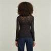 Fine lace aop slim r t wmn l\s dk black lace wave