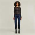 Fine lace aop slim r t wmn l\s dk black lace wave