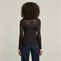 Fine lace aop slim r t wmn l\s dk black lace wave