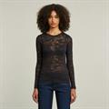 Fine lace aop slim r t wmn l\s dk black lace wave