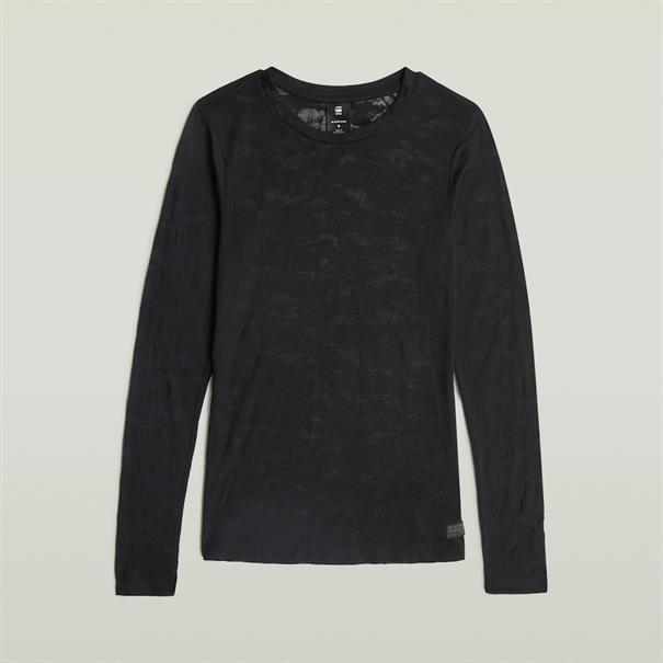 Fine lace aop slim r t wmn l\s dk black lace wave