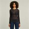 Fine lace aop slim r t wmn l\s dk black lace wave