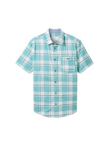 fitted checked slubyarn shirt turquoise multicoloured check