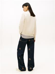 Flag Embroidery Brushed Fleece Sweatshirt gulf sand