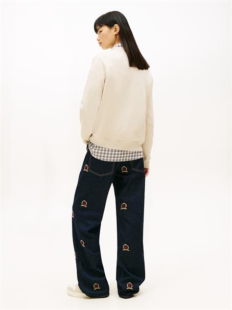 Flag Embroidery Brushed Fleece Sweatshirt gulf sand