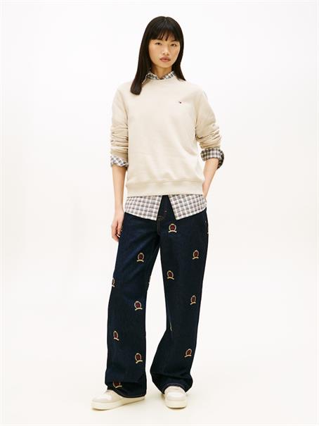 Flag Embroidery Brushed Fleece Sweatshirt gulf sand