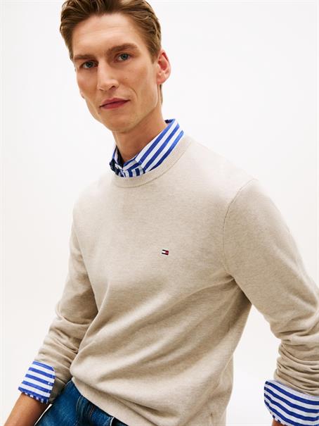 Flag Embroidery Crew Neck Jumper sandalwood heather