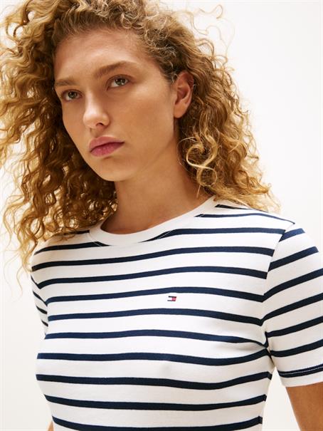 Flag Embroidery Crew Neck Slim T-Shirt breton- ecu- dark night navy