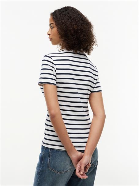 Flag Embroidery Crew Neck Slim T-Shirt breton- ecu- dark night navy