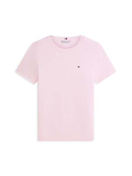 Flag Embroidery Crew Neck Slim T-Shirt fine stp bonita pink - ecru