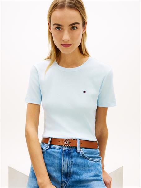 Flag Embroidery Crew Neck Slim T-Shirt keepsake blue