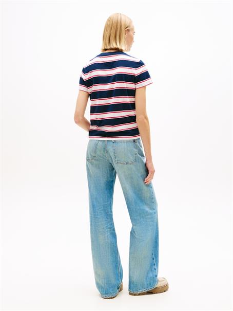 Flag Embroidery Jersey Crew Neck T-Shirt dark night navy - multi stripe