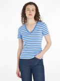 Flag Embroidery V-Neck Slim T-Shirt breton stp- blue spell- ecru