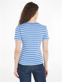Flag Embroidery V-Neck Slim T-Shirt breton stp- blue spell- ecru