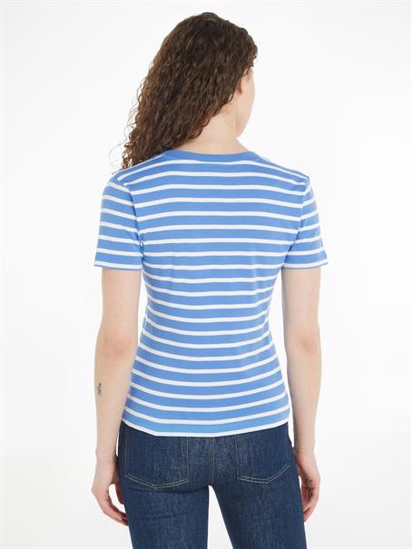 Flag Embroidery V-Neck Slim T-Shirt breton stp- blue spell- ecru