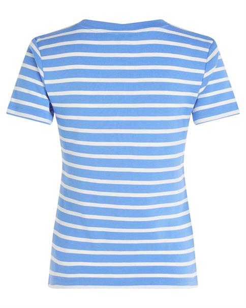 Flag Embroidery V-Neck Slim T-Shirt breton stp- blue spell- ecru