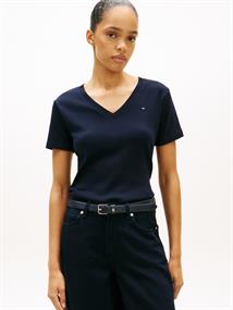 Flag Embroidery V-Neck Slim T-Shirt nos desert sky