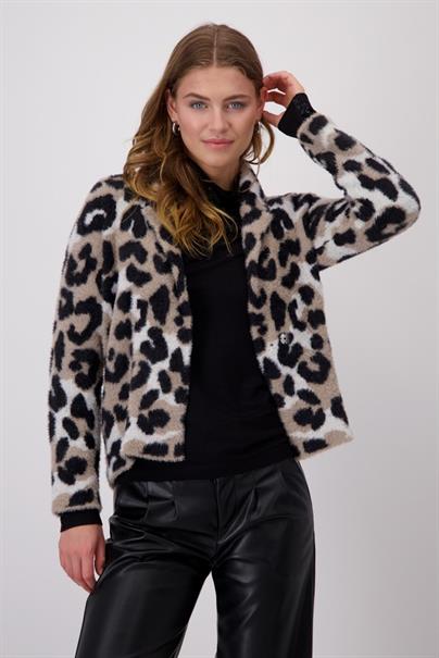 Flauschige Strickjacke mit Leomuster milk chocolate gemustert