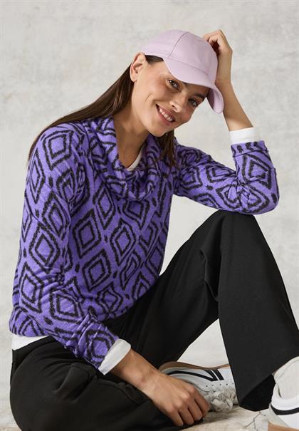 Flauschiges Shirt mit Print lilac melange