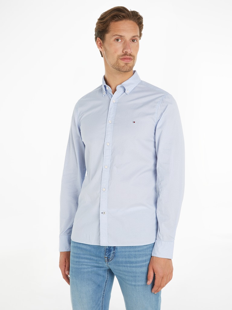 Tommy Hilfiger Herren Langarmhemd FLEX MINI PRINT SF SHIRT cloudy  