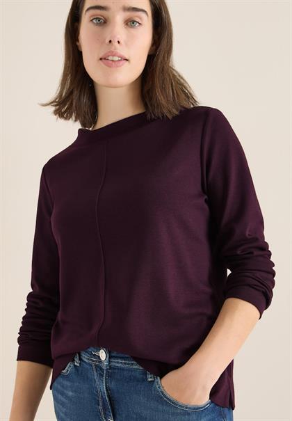 Funnelneck Shirt in Unifarbe eggplant red