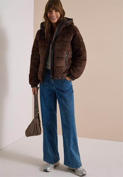 Gefütterte Fake Fur Jacke mit Kapuze chocolate sauce brown