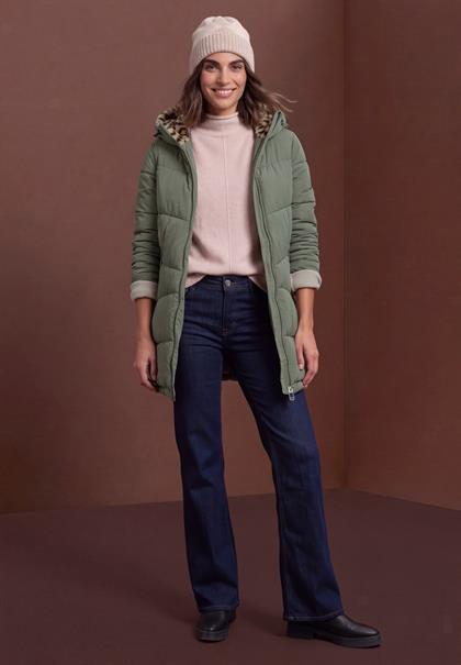 Gefütterter Parka mit Leo-Fake-Fur somber green