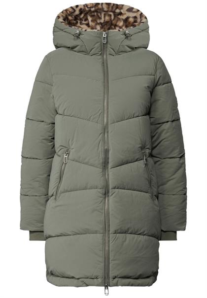 Gefütterter Parka mit Leo-Fake-Fur somber green