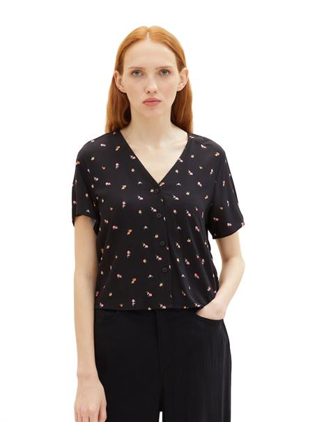 Gemusterte Kurzarm-Bluse small black flower print