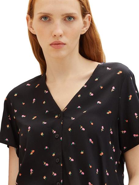 Gemusterte Kurzarm-Bluse small black flower print