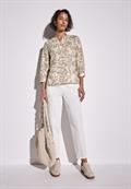 Gemusterte Leinenmix-Bluse dark moonstone sand
