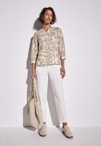 Gemusterte Leinenmix-Bluse dark moonstone sand