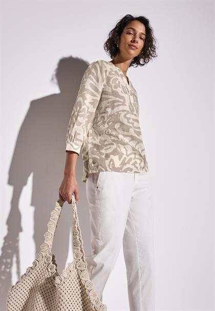Gemusterte Leinenmix-Bluse dark moonstone sand