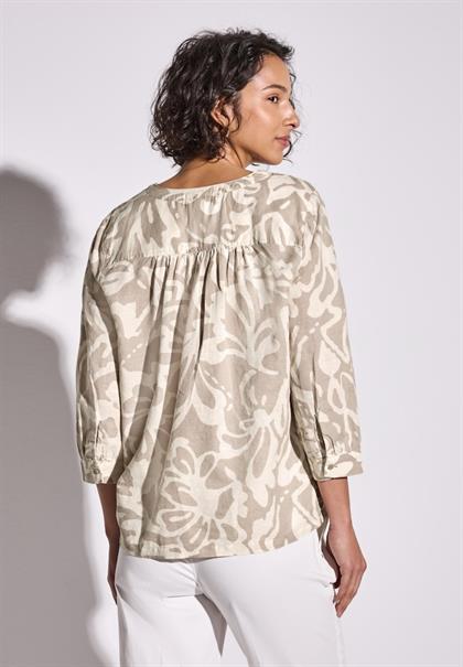 Gemusterte Leinenmix-Bluse dark moonstone sand