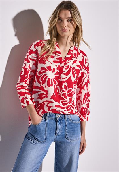 Gemusterte Leinenmix-Bluse glory red