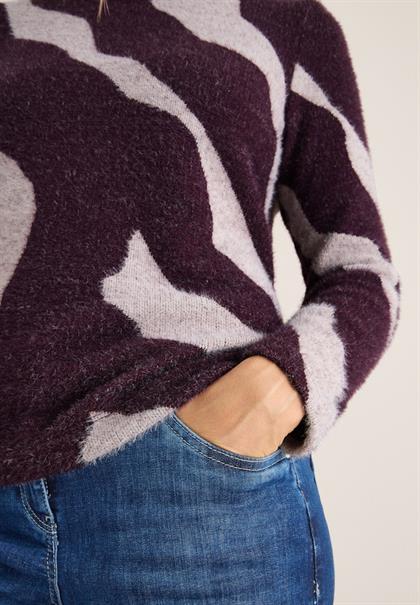 Gemustertes Federgarn Shirt eggplant red