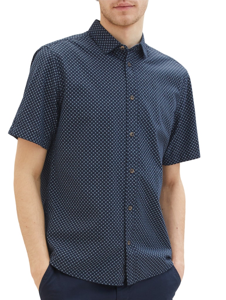 Tom Tailor Herren Halbarmhemd Gemustertes Kurzarmhemd navy blue minimal  design bequem online kaufen bei