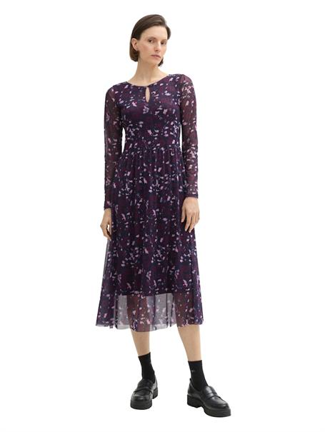 Gemustertes Mesh-Midikleid berry autumn floral design