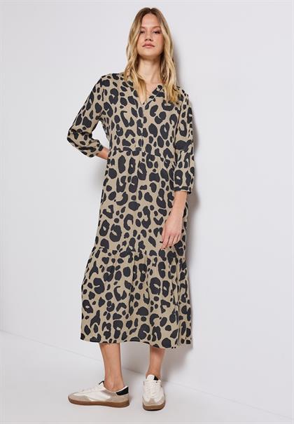 Gemustertes Volant-Kleid coastal beige