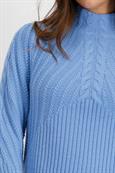 Gerippter Pullover mit Zopfmuster arctic blue