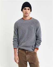 Gerippter Rundhalspullover aus Baumwoll-Woll-Gemisch dark grey melange