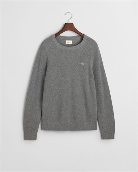 Gerippter Rundhalspullover aus Baumwoll-Woll-Gemisch dark grey melange