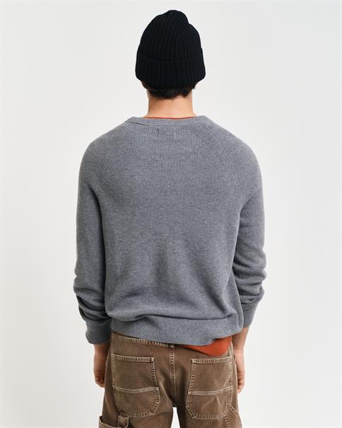 Gerippter Rundhalspullover aus Baumwoll-Woll-Gemisch dark grey melange