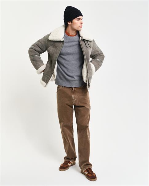 Gerippter Rundhalspullover aus Baumwoll-Woll-Gemisch dark grey melange